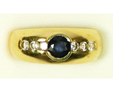 An 18ct gold, sapphire and brilliant cut diamond dress ring, stated weight 0.48cts, colour estimate G/H, clarity estimate VS1