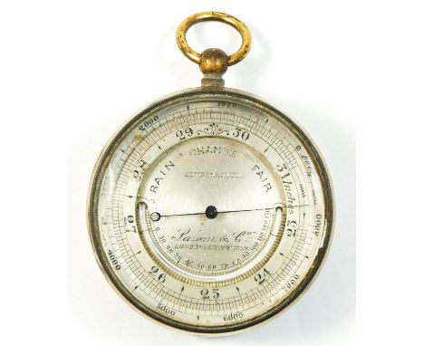 Salmon & Co, London & Edinburgh, a Victorian brass pocket compensated aneroid barometer and thermometer, diameter 4.5cm Willi