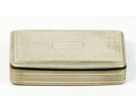 A 19th century white metal snuff box, bearing pseudo marks, head, CH, cross in a shield, engine turned decoration, 6 x 3 x 1c