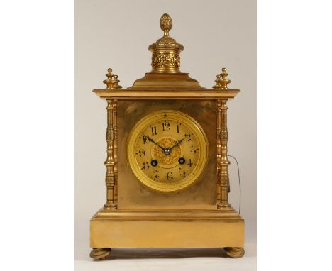 A.C. Richard &amp; Cie, Paris, a late 19th century French gilt brass mantel clock, architectural case, the movement striking 