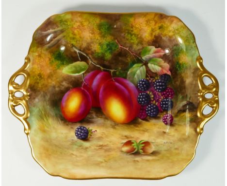 A Royal Worcester plate, Painted Fruits, signed by artist, H.Aynton, c.1937, stamped on base NS, 28cmCondition : A few visibl