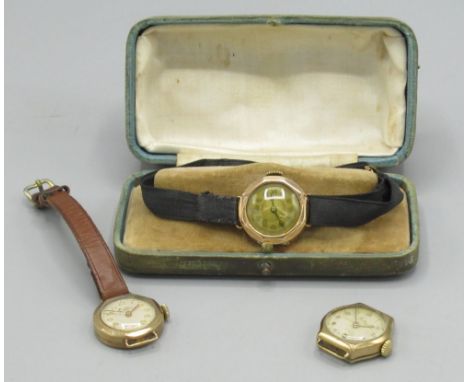 Leda - ladies gold wristwatch, signed textured silvered Arabic dial with applied indices with subsidiary seconds, two piece D