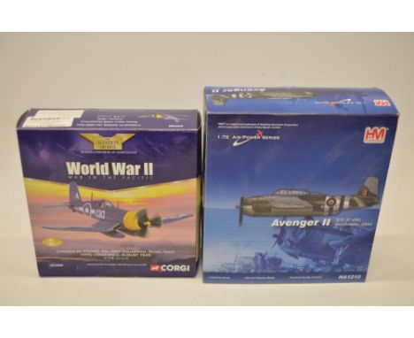 2 boxed 1/72 scale diecast aircraft models: A Hobbymaster Grumman Avenger II, Donibristle, 1944 with full invasion markings. 