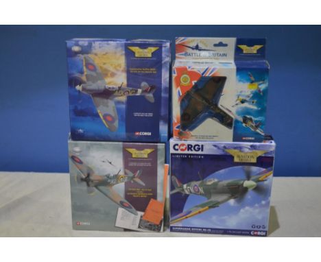 4 boxed 1/72 scale diecast Corgi Supermarine Spitfire models (3 limited edition): 49005, 563/5600 Spitfire Mk1, 54 Sqn with a