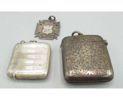 Edw.VII silver vesta, bright cut decoration, Colen Hewer Cheshire, Chester 1902; Geo.V silver vesta, engine turned decoration