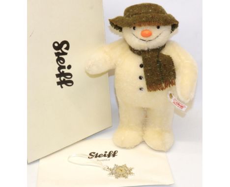 Steiff: The Snowman 663826, 2013 30th anniversary mohair soft toy, H26cm, with snowflake medallion, box and certificate 