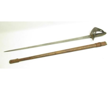 1897 patent Officers dress sword, no makers mark visible, with etched blade, leather and wire banded handle, with original sc