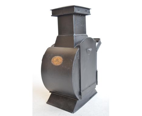 Vintage "Ribralux" oil fed darkroom lamp with hinged curved front panel and yellow curved glass. Overall height approx 31.5cm
