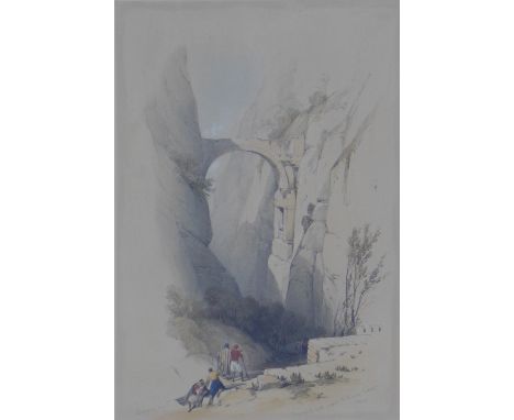 After David Roberts RA, RBA (1796-1864) 'Triumphal Arch Crossing the Ravine' coloured print, framed under glass, 23 x 34cm 