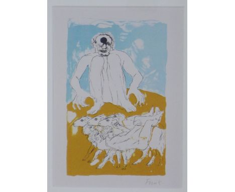 After Elizabeth Frink (1930 - 1993) Cyclops, British Museum coloured print, framed under glass, 13 x 18cm