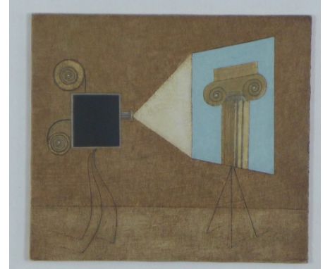 Andrew Lanyon (b.1947) 'The Excited Projector 1988', mixed media, signed, titled and dated verso 16 x 14cm