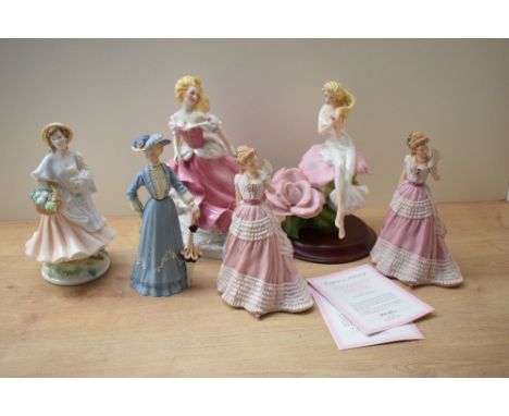A group of six figurines comprising Royal Worcester limited edition 'Market Day' number 388/500, Franklin Mint porcelain 'Cin