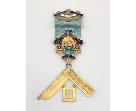 A large silver gilt and enamel Masonic medal from Shipcote Lodge CONDITION REPORT: Awarded to Matthew Dixon Tulip