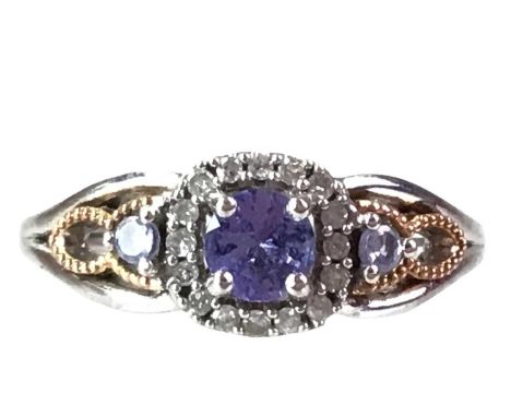 TANZANITE AND DIAMOND RING, set in silver, size L 1/2