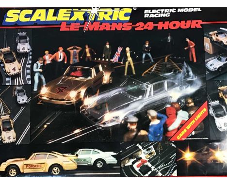 SCALEXTRIC LE MANS 24 HOUR MODEL RACING SET, along with three additional Scalextric model cars