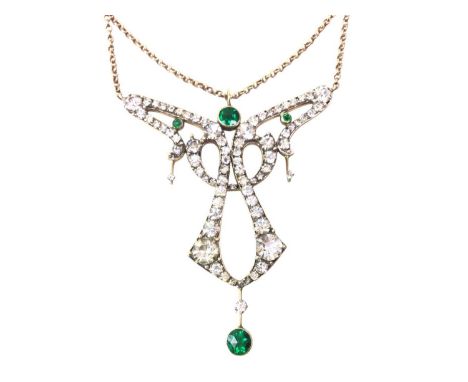 VINTAGE GREEN AND WHITE PASTE NECKLACE, of Art Deco style