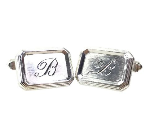 CONTINENTAL SILVER CUFFLINKS, MARKED 835 of rectangular form, monogrammed B, marked with indistinct markers initials11.8g