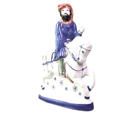 CANTERBURY TALES THE KNIGHT FIGURE, RYE POTTERY modelled as a figure of a man on horseback, dressed in travellers dress, mark