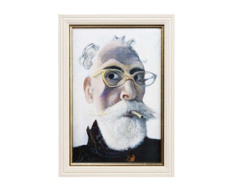 * JOHN BYRNE RSA (SCOTTISH 1940 - 2023), SELF PORTRAIT IN GOLD TINTED GLASSES offset lithograph on paperframed and under glas