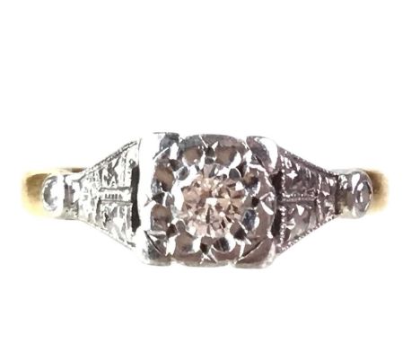 DIAMOND SOLITAIRE RING, set with a small round brilliant cut diamond, marked 18CT &amp; PLAT, size JQty: 2.9g