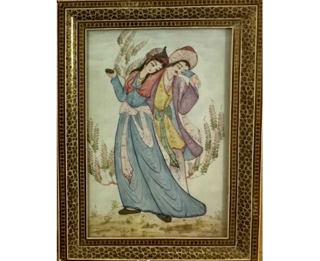 INDIAN SCHOOL, COUPLE OF A PORTRAIT mixed media on porcelain, signed indistinctlyframed and under glassoverall size 37cm x 27
