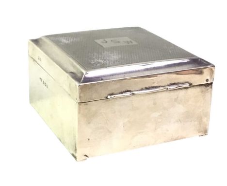 SILVER CIGARETTE CASKET, ALONG WITH A SILVER SOLIFLEUR VASE AND A PAIR OF SILVER DISHES  the casket of square form and with e