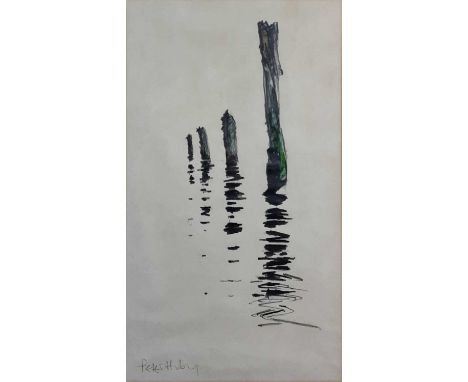 PETER HUBY, PIER mixed media on paper, signedmounted, framed and under glassoverall size 68cm x 44cm 