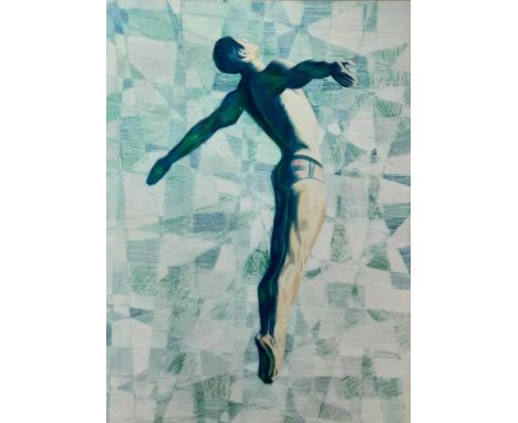 BRITISH SCHOOL, THE DIVER mixed media on papermounted, framed and under glassoverall size 89cm x 67cm 