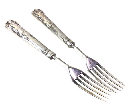 GROUP OF SILVER, including a dwarf candlestick, teaspoons and silver handled forksQty: weighable silver 128g