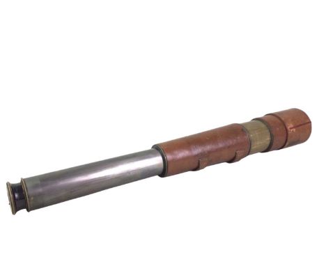BRASS LEATHER BOUND THREE DRAW TELESCOPE, ROSS OF LONDON marked 1904 MK IV number 03860