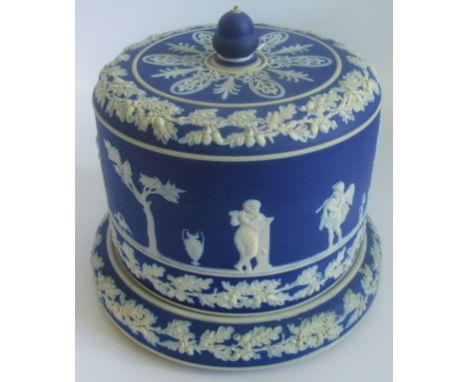 A 20th century 'Blue Dip' Jasperware cheese bell and stand.