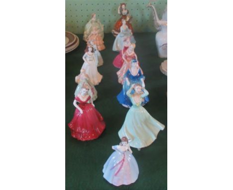 A collection of thirteen Coalport and Royal Worcester figurines, to include: Debutant, Heart to Heart, Savannah and other rel