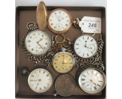 A collection of seven pocket watches and chains, to include: G.S.T.P watch.