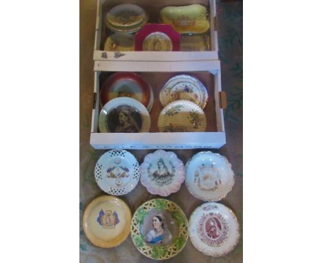 Two boxes containing a large quantity of commemorative plates, saucers, dishes and other related china.