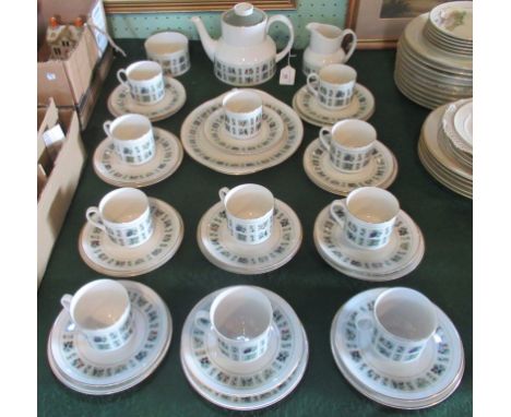 A Royal Doulton Tapestry tea service, comprising: teapot, milk jug, sugar bowl, cakes plates and ten trios.