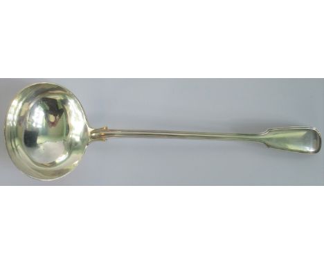 A Victorian silver fiddle and thread soup ladle, London 1881.