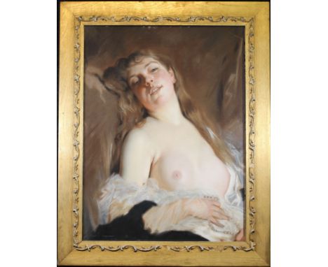 L.E. Jardon, 1883 Nude Portrait of a Young Woman. After Charles (Joshua) Chaplin (French, 1825 - 1891). Pastel. Signed and da