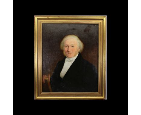 English School, 19th C. Oil on Canvas Portrait of a Gentleman. Sight Size: 29 x 24 in. Overall Size: 36 x 31 in.