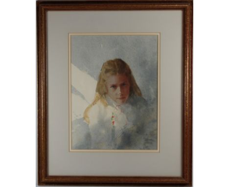 John Runions (Early 20th C.) Watercolor portrait of a young girl titled "Winonas's Daughter". Signed lower right. Sight Size: