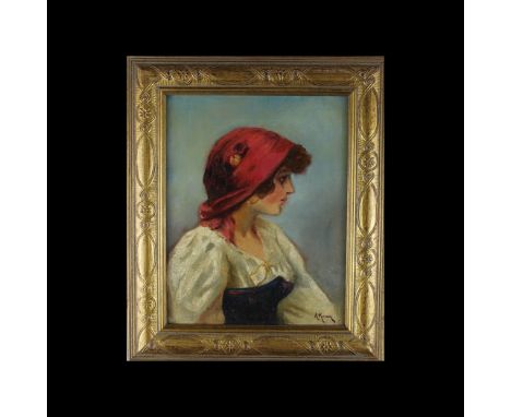 Robert Kemm (UK, 1837-1895) Oil/Canvas portrait of a young girl. Signed lower right. Sight Size: 9.5 x 7.5 in. Overall Size: 