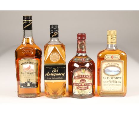 Four assorted botttles of whisky including:Chivas Regal blended scotch whisky, 75% proof, 26 2/3 floz., 12 year old The Famou