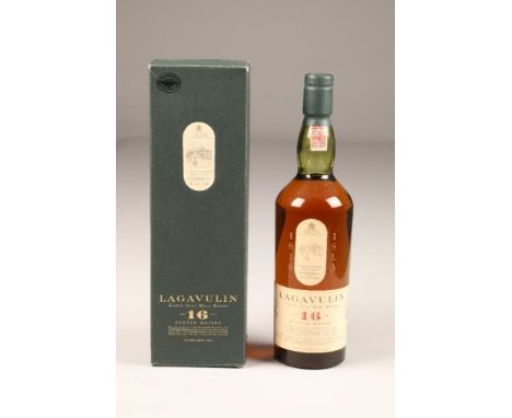 Lagavulin 16 year old single Islay malt scotch whisky, bottled by White Horse Distillers Glasgow, 43% volume, 75cl., with car