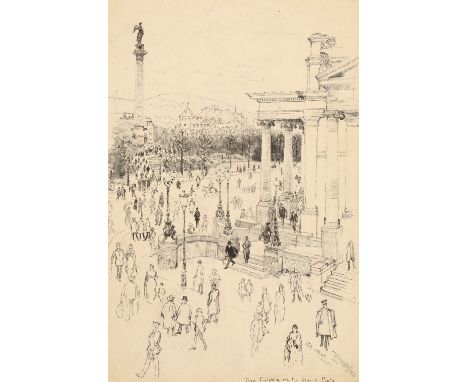 Joseph Pennell (American 1860-1926)Unframed ink drawing, signed and dated 91'The Column on Schloss Platz, Stuttgart'36cm x 26