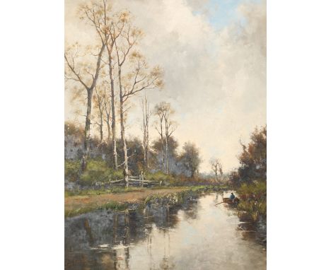 Jan Van Couver ( Dutch 1836-1909)Gilt framed oil on canvas, signed'Dutch River Landscape with Figures'80cm x 64cm