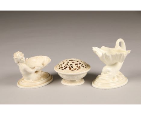 Royal Worcester China works pot Pourri dish, diameter 10cm, Royal Worcester Blanc de chine dish, supported on a dolphin, heig