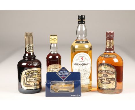 Five assorted bottles of whisky including: 12 year old Chivas Regal Blended scotch whisky, 43% vol, 1 litre, 12 Year old Bowm