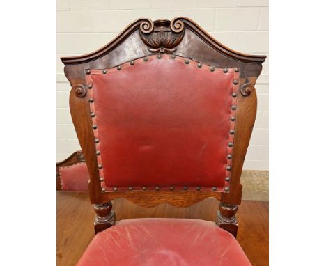 Late 19th/early 20th century mahogany dining suite consisting of a telescope dining table, six leaves and a winder, table sup