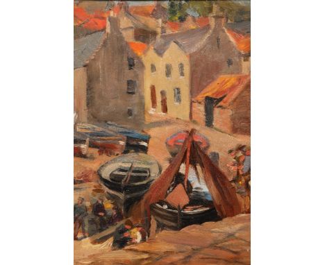 Newlyn School Gilt framed oil on panel 'Harbourside' 28cm x 21cmCONDITION REPORT:The oil on panel is in very good condition