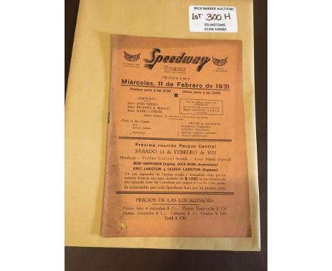 Speedway : Uruguay - Montevideo programme 11/02/1931 - includes many English stars one small hole bottom left corner - rare i