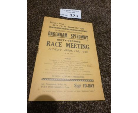 Speedway : Dagenham v Romford 17/04/1938 programme in good condition